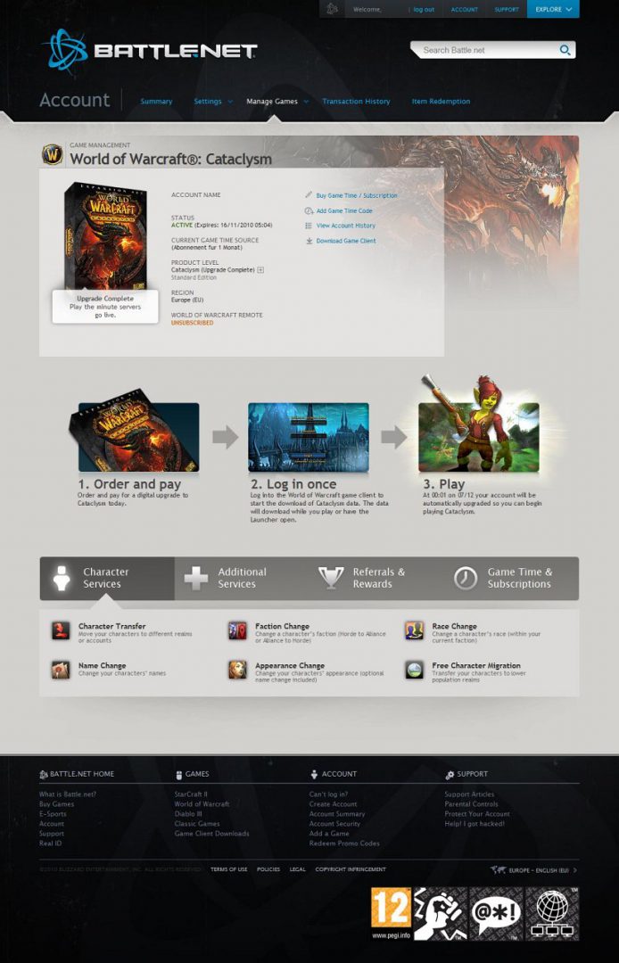 Cataclysm Upgrade Account Detail